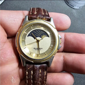 Vintage Quemex Moon / Sun Face Dial Quartz Watch Not Working For Parts Or Repair